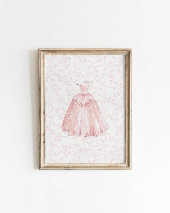 Pink Princess Gown Coquette Art Print, Nursery Decor