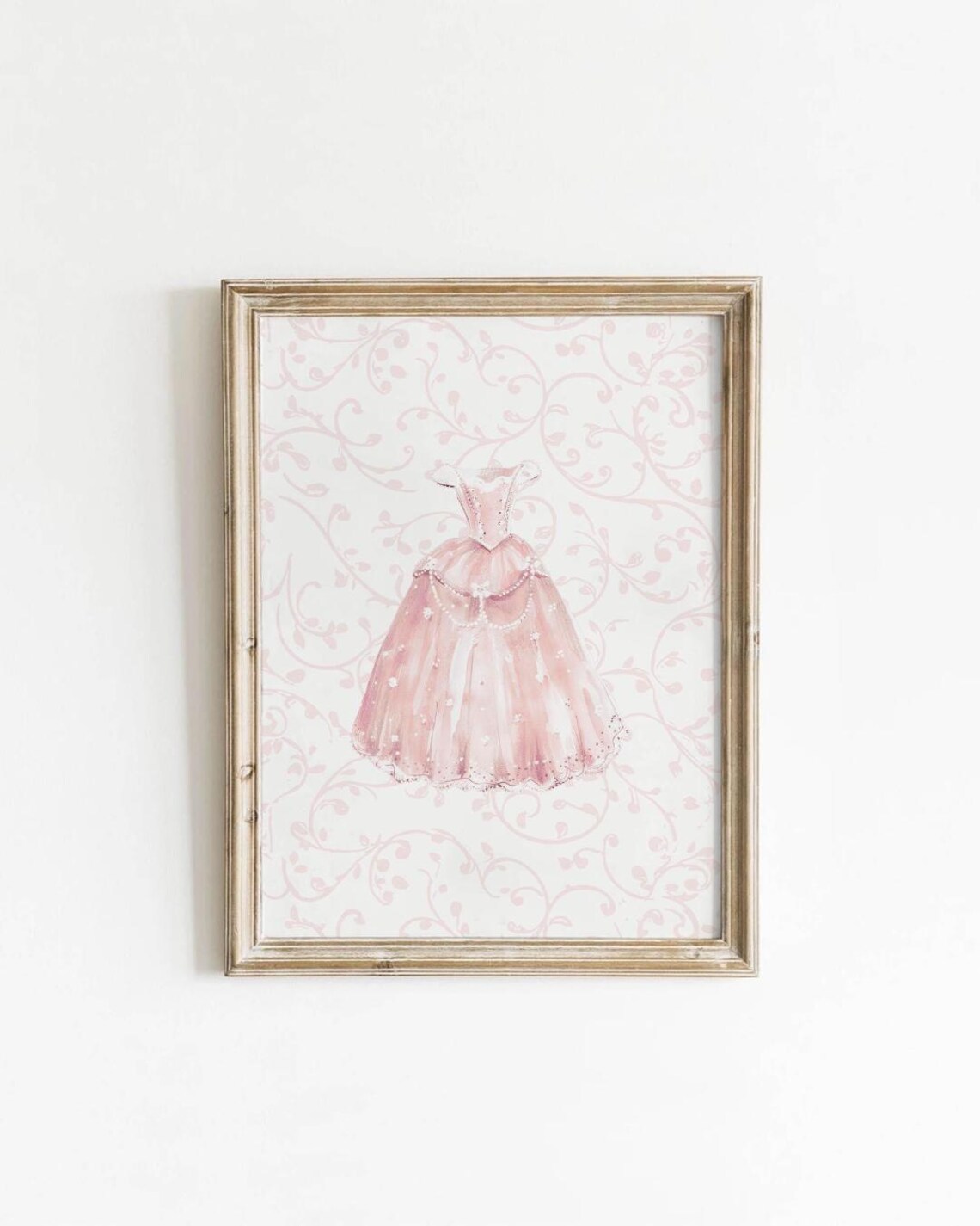 Pink Princess Gown Coquette Art Print, Nursery Decor