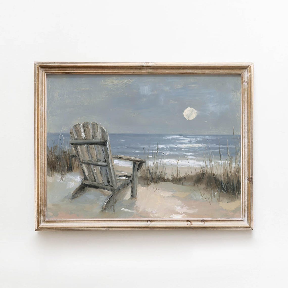 Moonlit Beach Adirondack Chair Night Ocean Dune Coastal Scene Poster