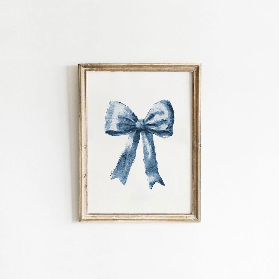 Navy Blue Bow Retro Painting Poster, Preppy Dorm Art Print