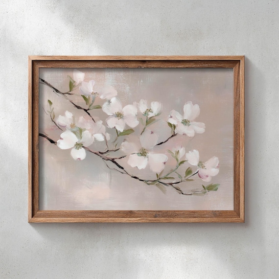 Blush Pink Dogwood Blossoms On Flowering Branch Vintage Spring Poster