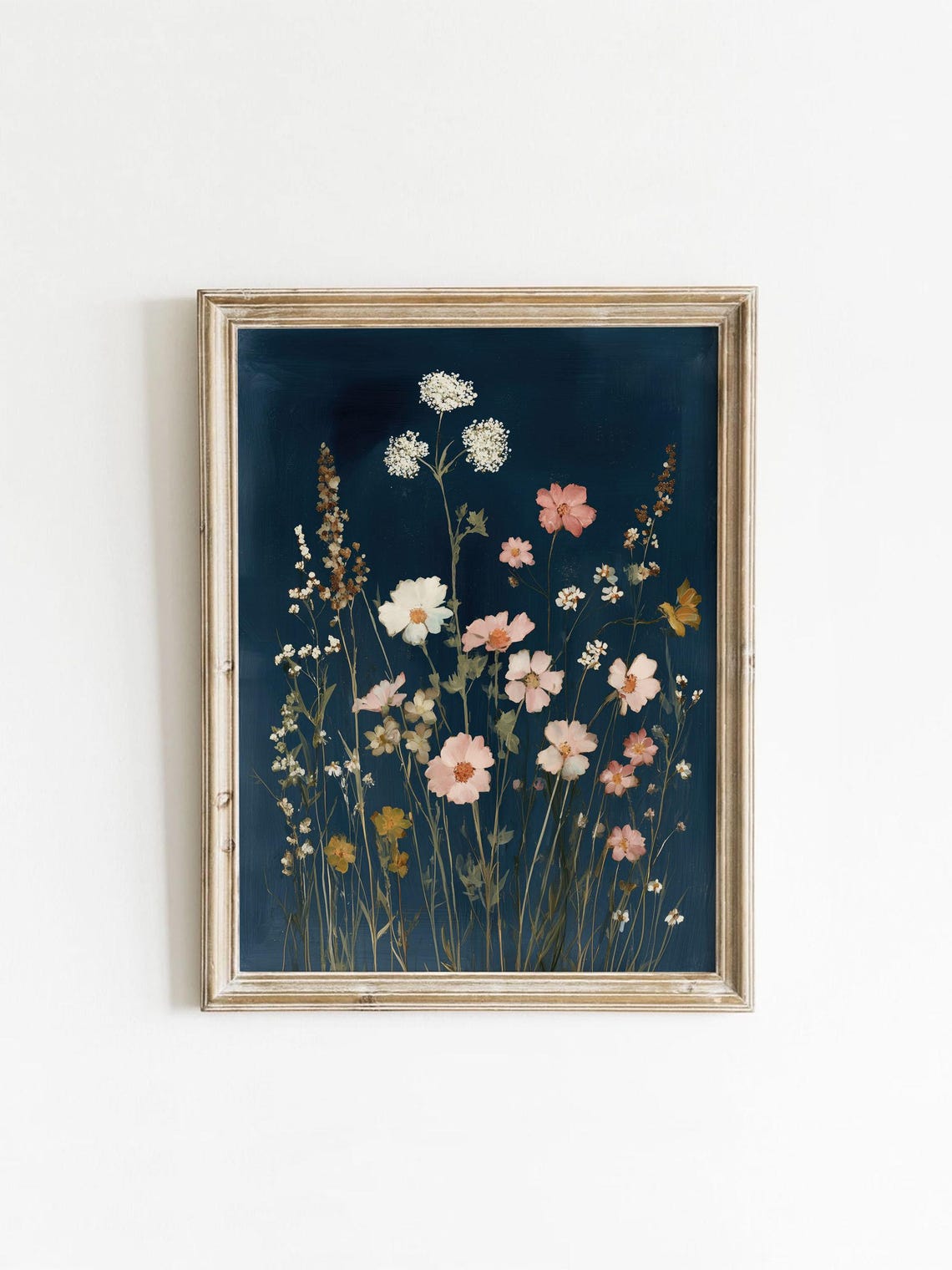 Moody Navy Botanical Wildflower Meadow Bloom Painting Poster