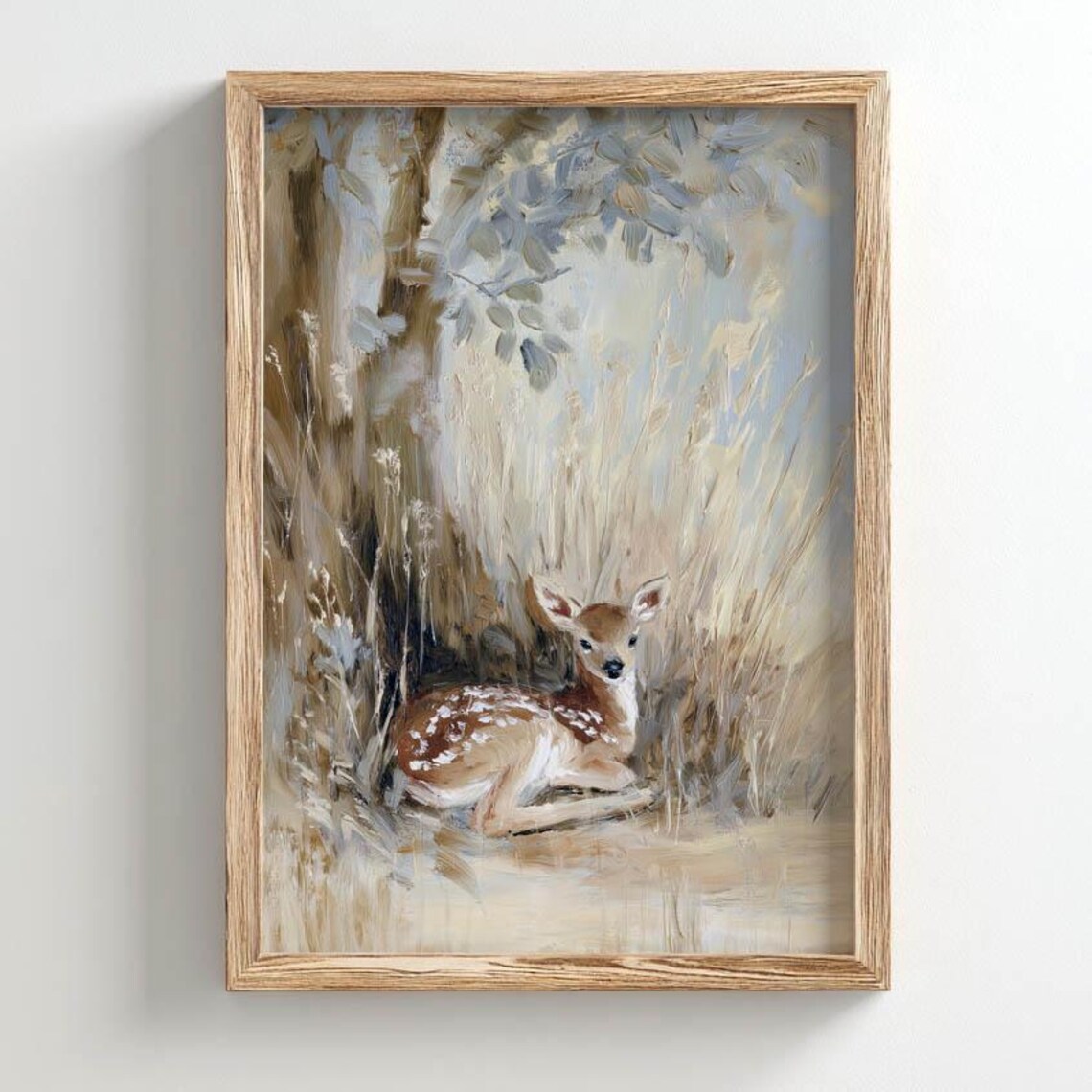 Printed Baby Fawn Resting In Tall Grass, Vintage Poster