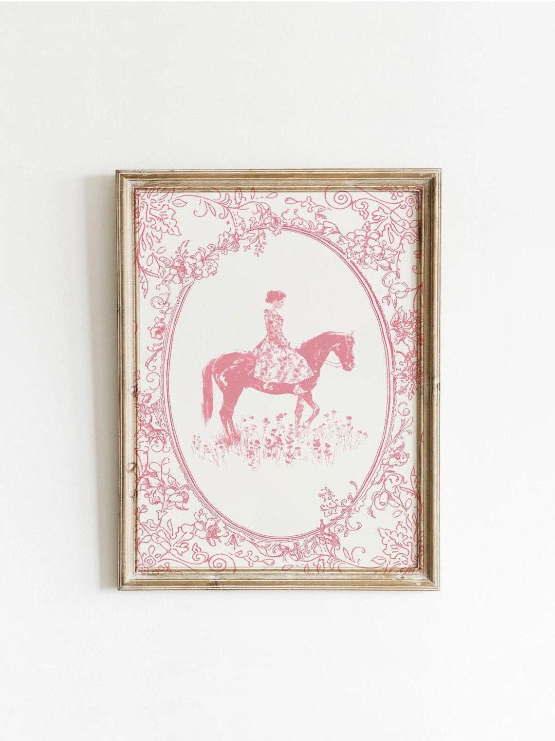Vintage Equestrian Poster, Coquette Floral Wall Art