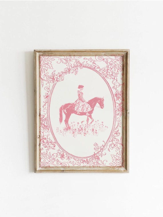 Vintage Equestrian Poster, Coquette Floral Wall Art