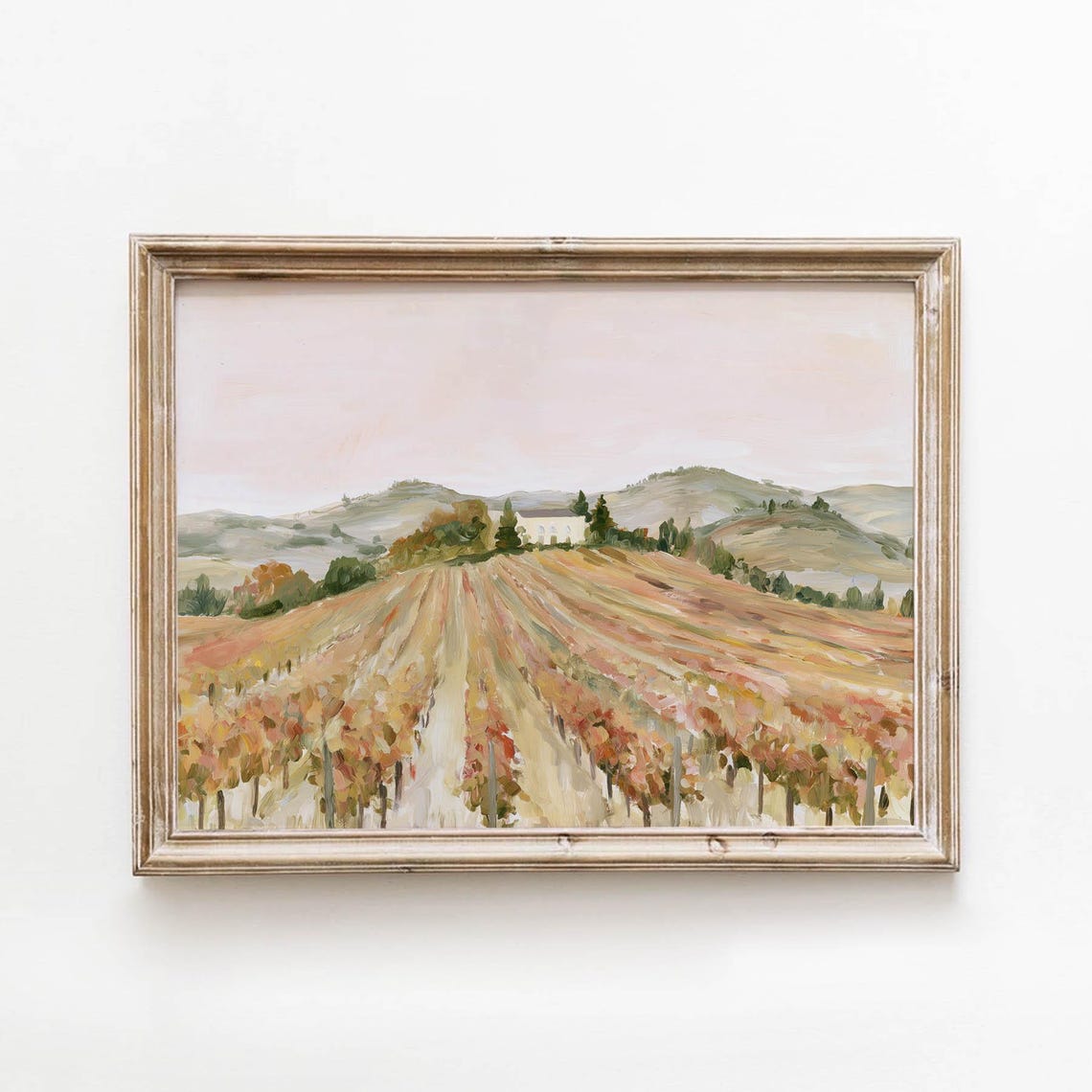 Autumn Vineyard Hills Farmhouse Harvest Landscape Painting Poster