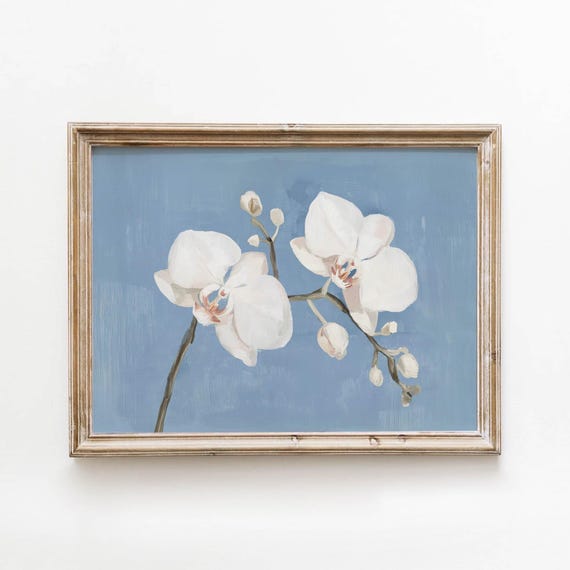 Soft White Orchid Blooms, Vintage Botanical Art Print