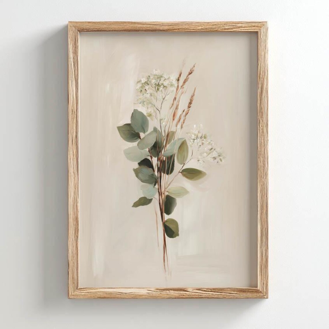 Eucalyptus Wildflowers Bouquet Neutral Botanical Watercolor Wall Art