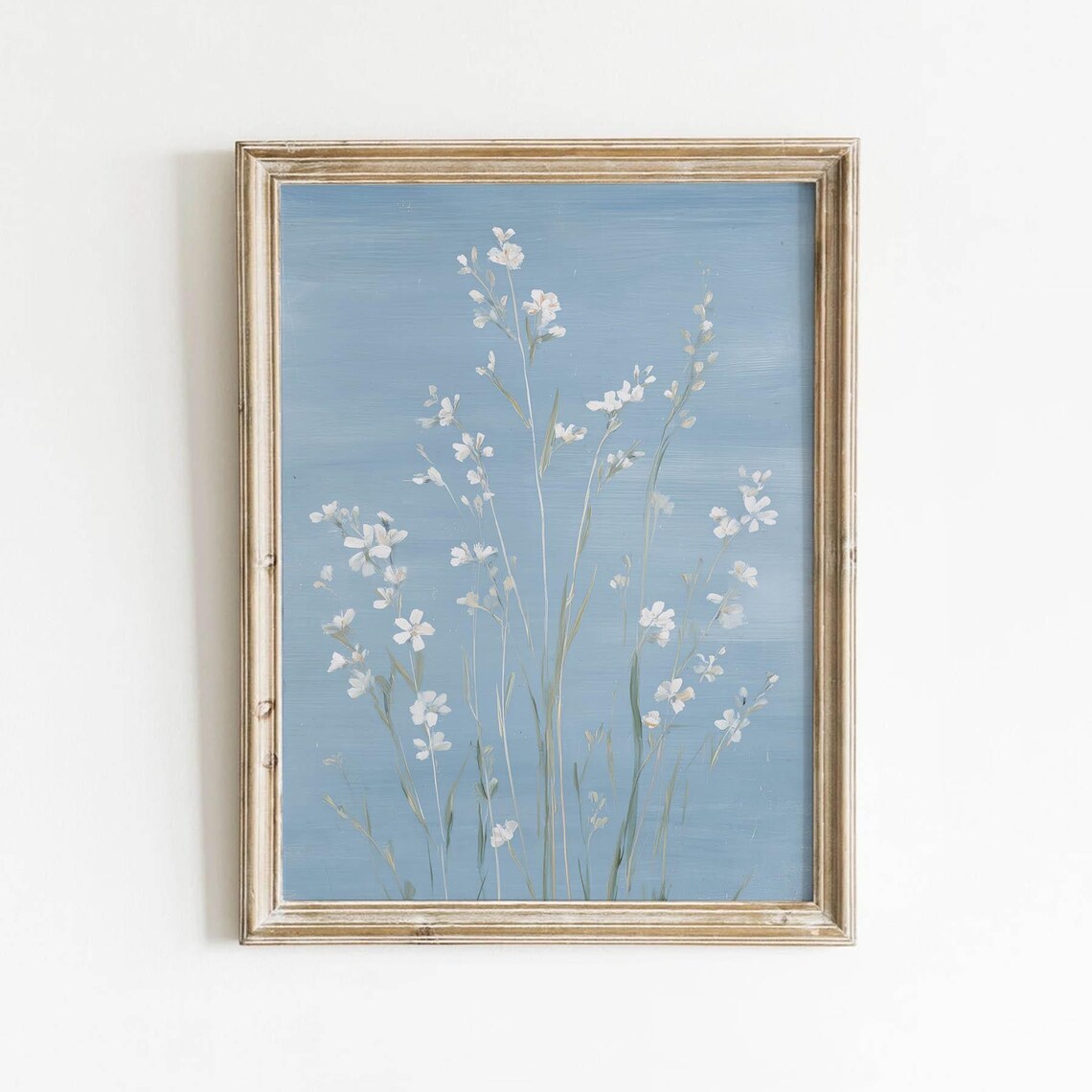 Dusty Blue Wildflower Vintage Cottage Art Print