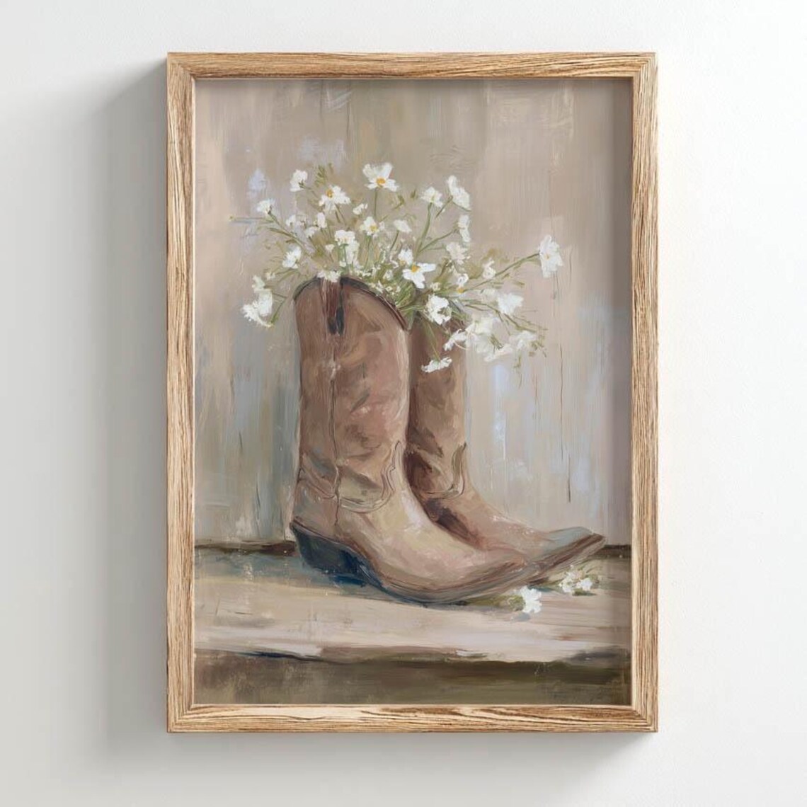 Printed Cowboy Boots Wildflowers Still Life, Rustic Country
