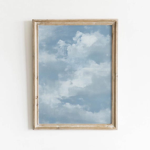 Muted Blue Cloudscape Printable Neutral Wall Art Minimalist Cloud Decor Calm Coastal Gray Digital Download 0392