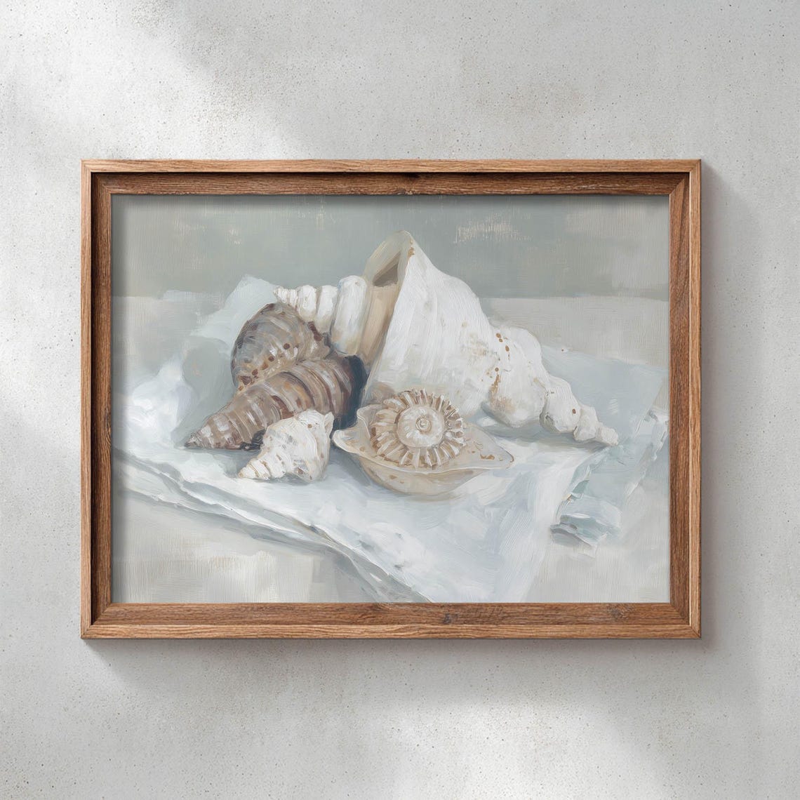 Seashell Still Life White Neutral Beach Coastal Painting Poster