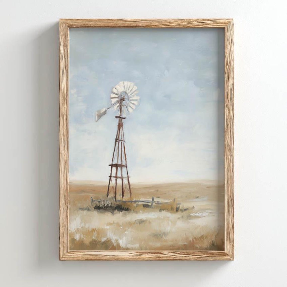 Old Windmill Prairie Landscape Golden Wheat Rustic Farmhouse Poster