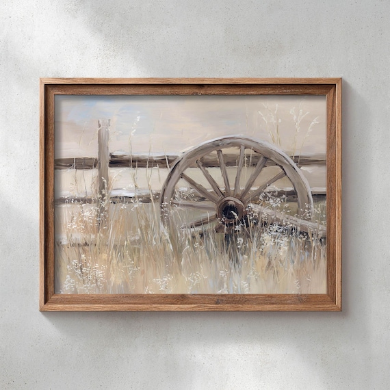 Rustic Wagon Wheel, Vintage Western Poster Print