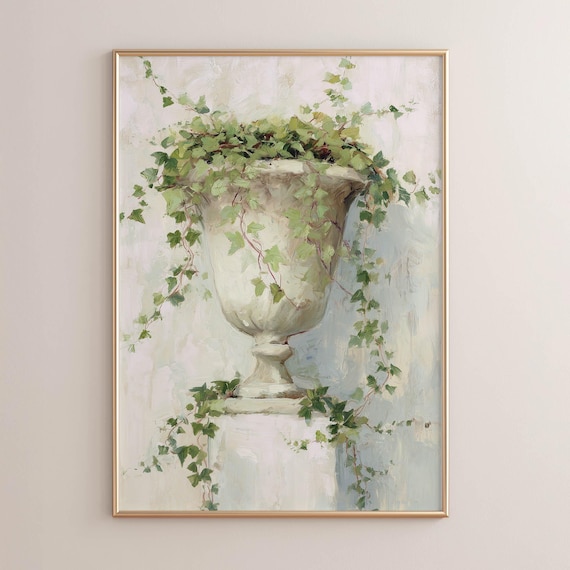 Stone Urn With Cascading Ivy Vines Vintage Garden Painting Poster