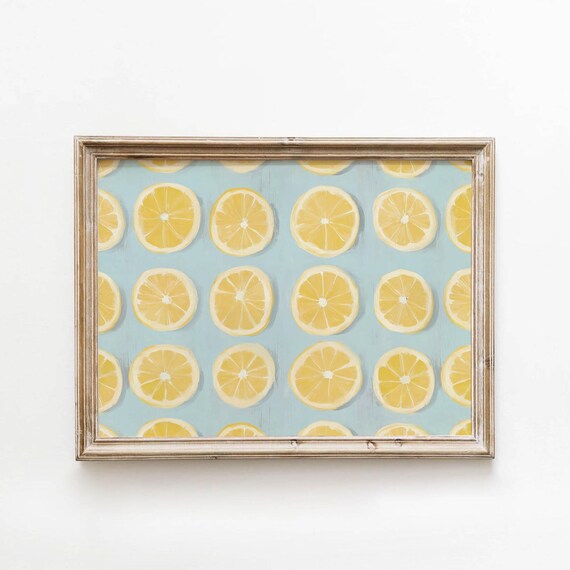 Printable Lemon Slice Pattern Bright Yellow Citrus Art Fresh Summer Kitchen Decor Retromodern Illustration Digital Wall 0165