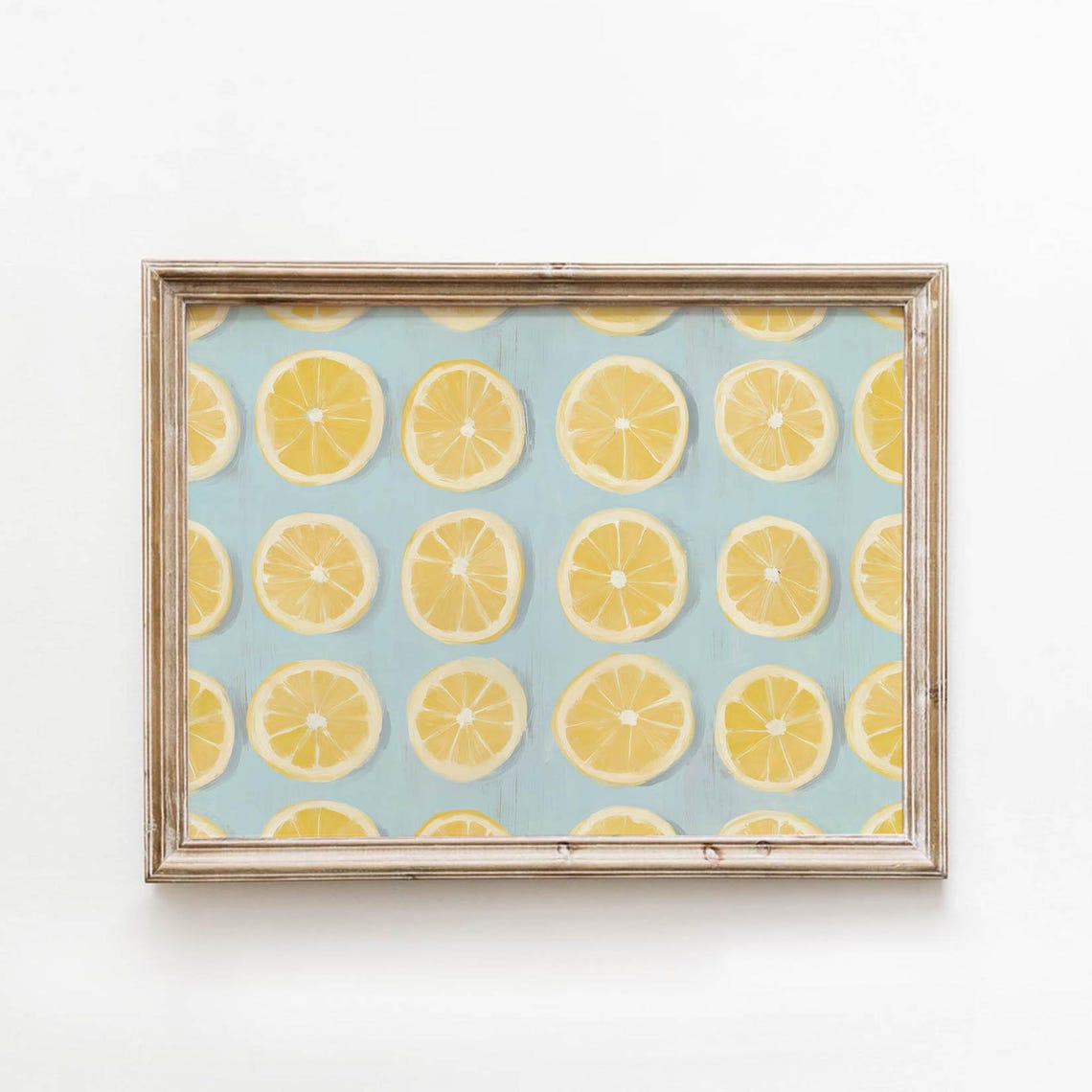 Lemon Slice Pattern On Light Blue Sky Background Citrus Poster