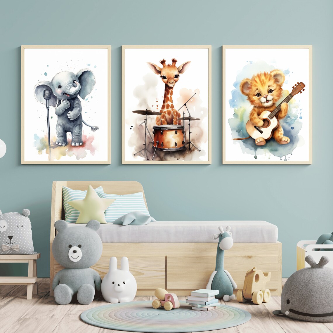 Baby Elephant Singing Into Microphone Watercolor Cute Nursery Art Poster - Image 2