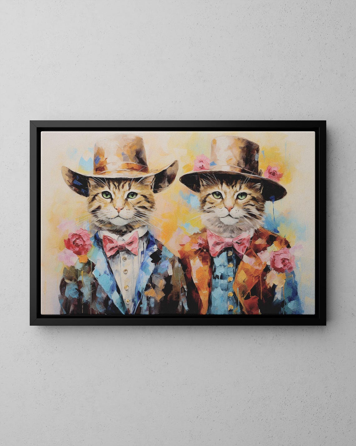 Two Cowboy Cats in Hats and Suits Colorful Whimsical Feline Poster