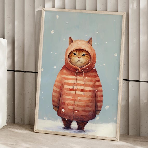 Cute And Fat Angry Cat Christmas Season Wall Art Print Or Canvas Cool Gifts Cozy Poster Simple Modern