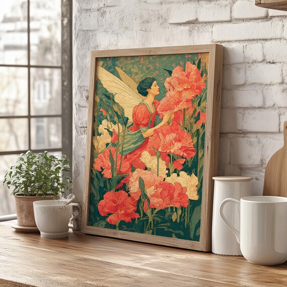 Flower Fairy Art Nouveau Garden Vintage Botanical Floral Wall Art