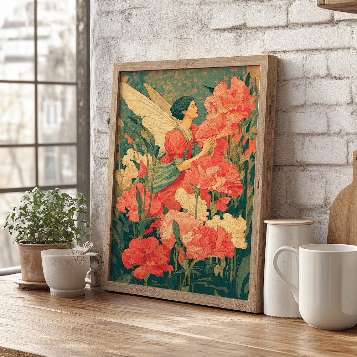 Flower Fairy Art Nouveau Garden Vintage Botanical Floral Wall Art