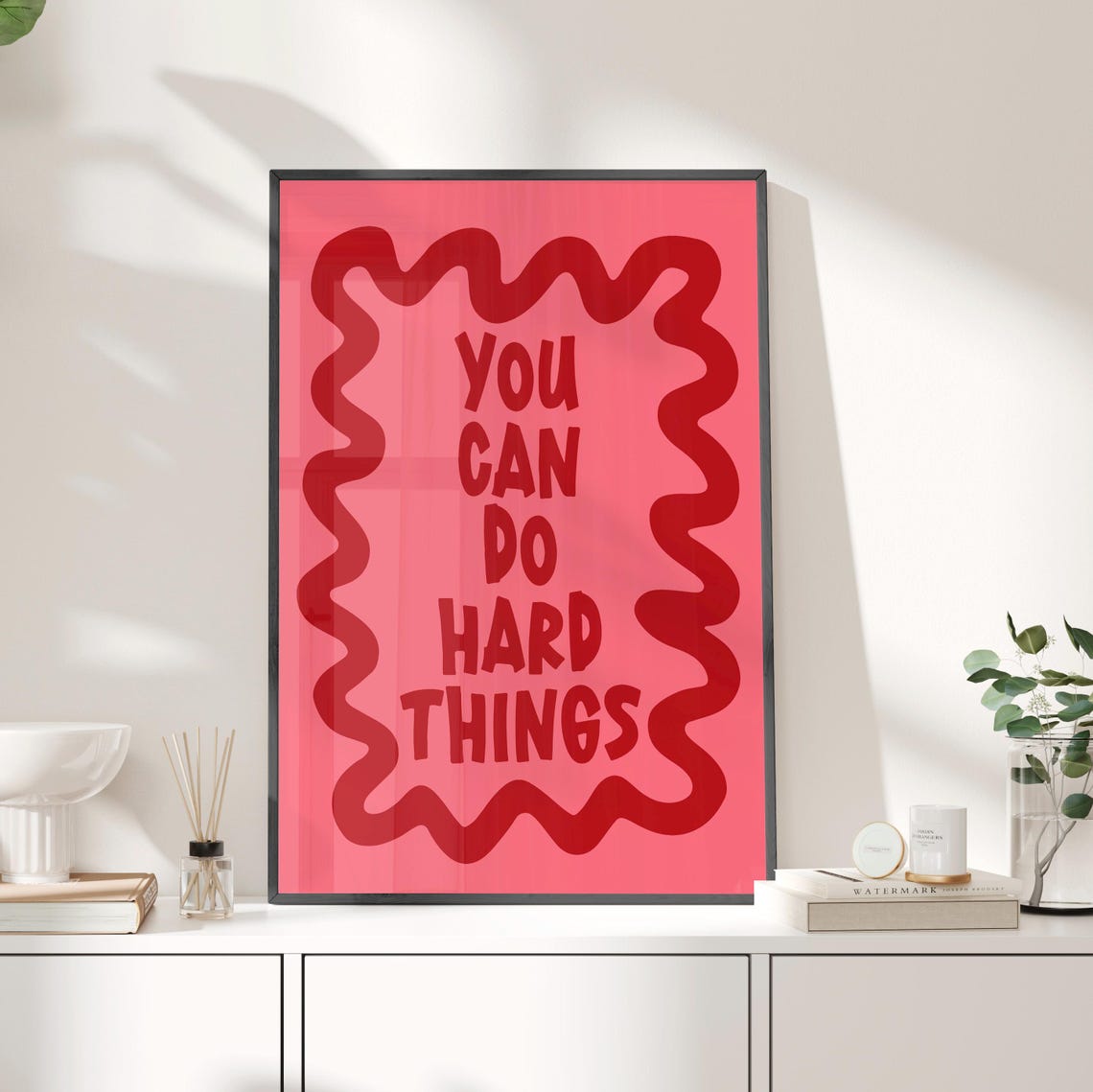 You Can Do Hard Things Pink And Red Typography Motivational Poster