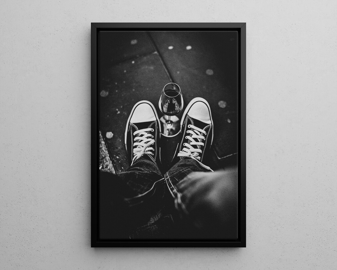 Sneakers and Wine Glass Black and White Retro Urban Photography Poster