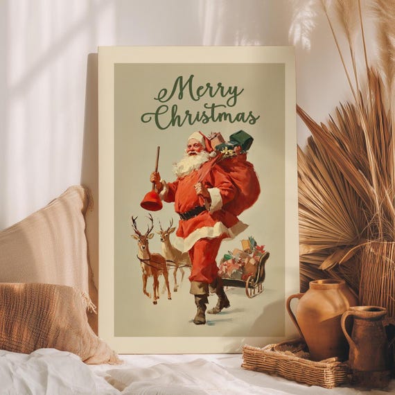 Funny Santa Bathroom Print Poster Or Canvas Vintage Christmas Toilet Decor Humorous Wall Art Restroom Amusing Holiday