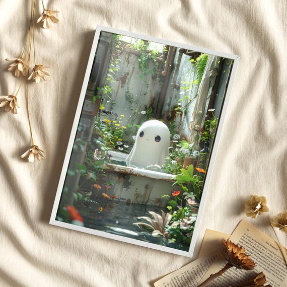 Cute In The Bathtub Floral Botanical Art Poster Or Canvas Print Whimsigoth Bathroom Wall Decor Funny