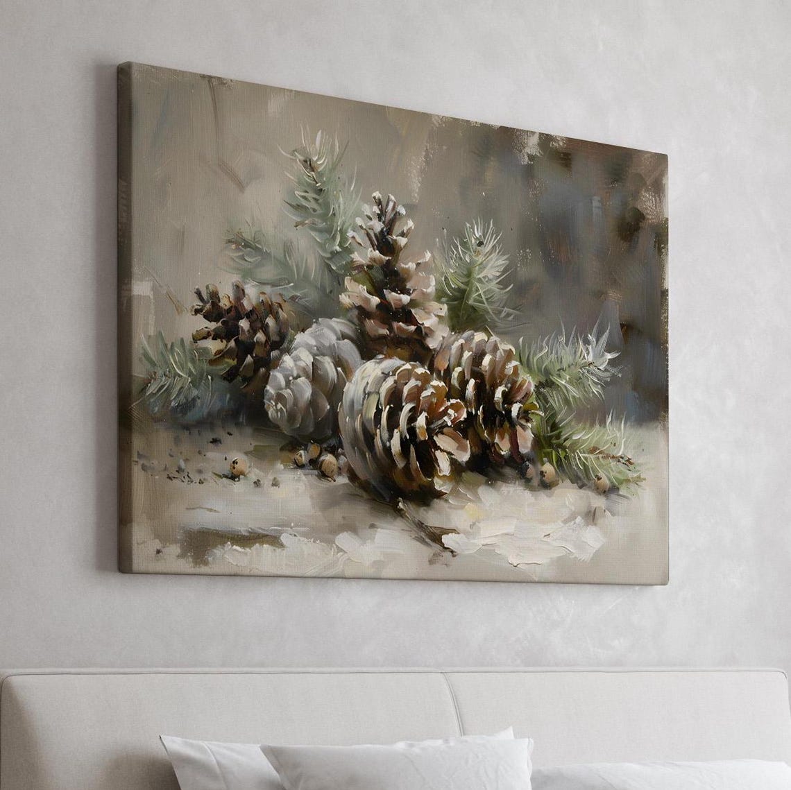 Rustic Pinecones Fir Branches Vintage Winter Holiday Wall Art