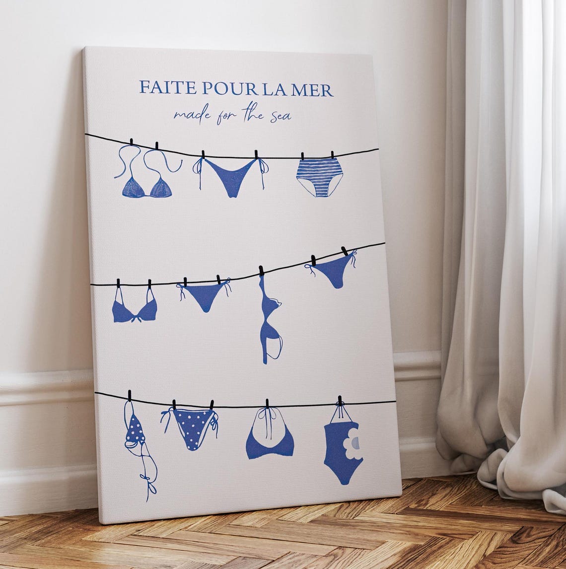 Faites Pour La Mer Blue Bikini Swimwear French Coastal Poster