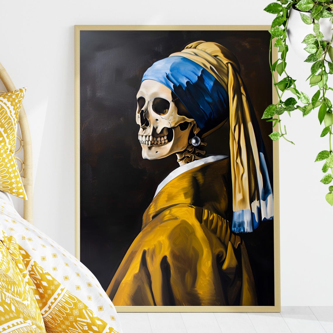 Skeleton Girl With Pearl Earring Classic Vermeer Parody Poster