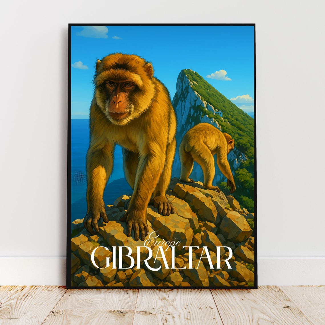 Gibraltar Europe Barbary Macaques Rock of Gibraltar Travel Poster