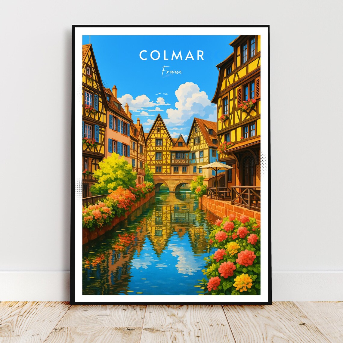 Colmar France Half Timbered Canal Houses Vintage Travel Poster