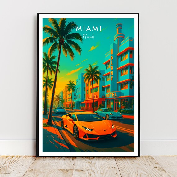 Miami Florida Ocean Drive Art Deco Colony Hotel Sunset Street Poster
