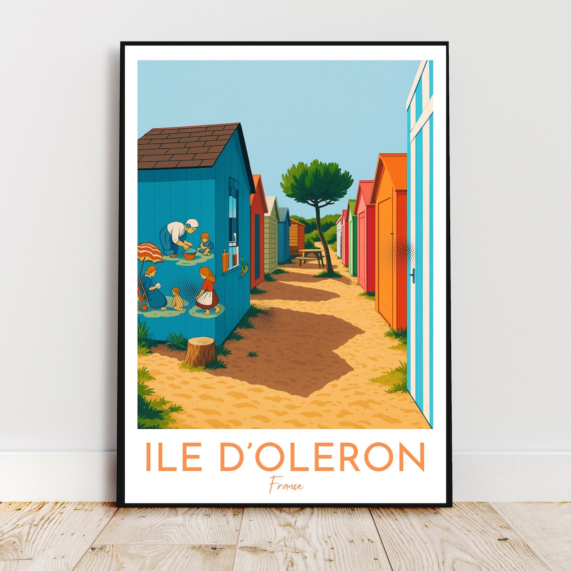 Ile dOleron France Colorful Beach Huts Seaside Travel Poster