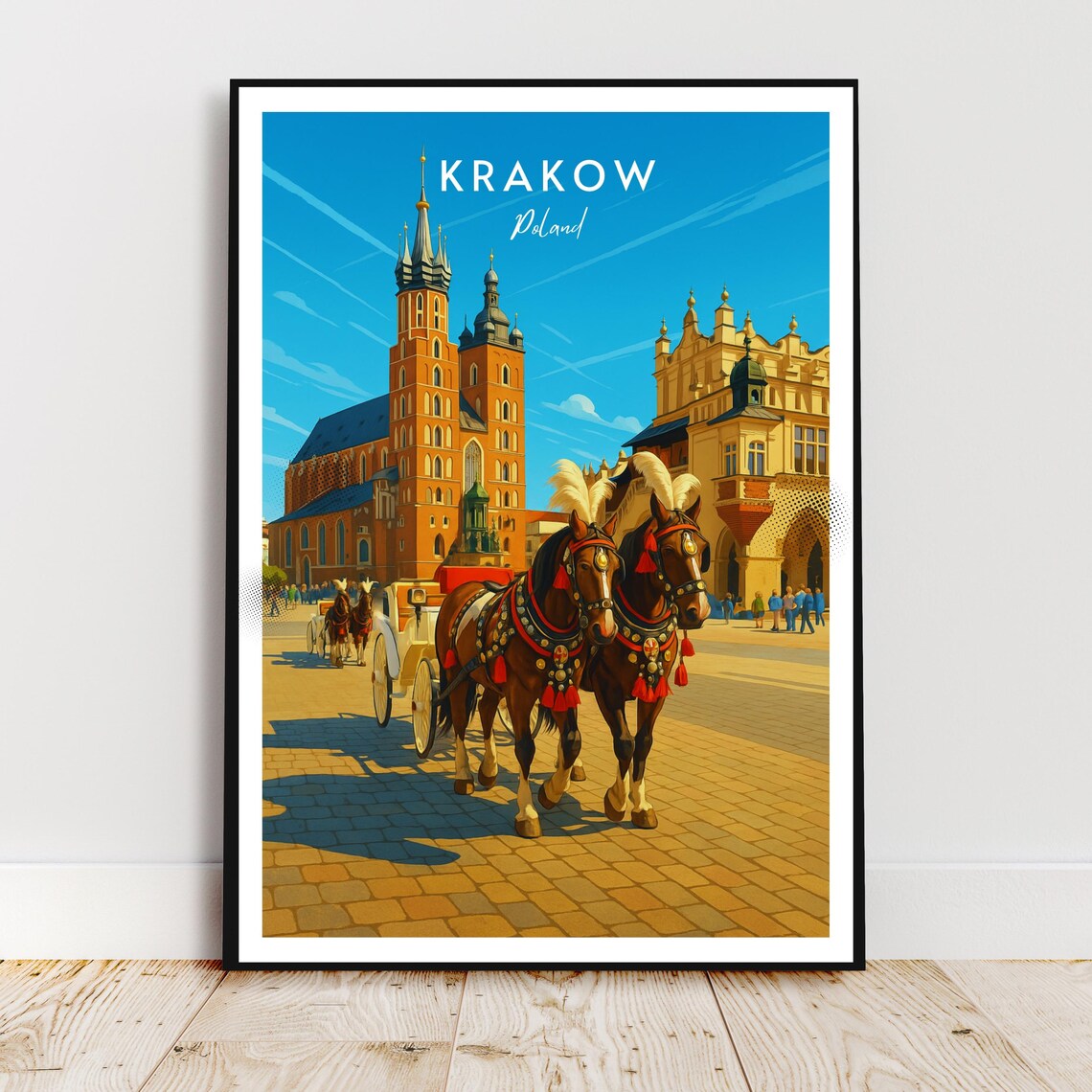 Krakow Poland St Marys Basilica Horse Carriage Travel Poster