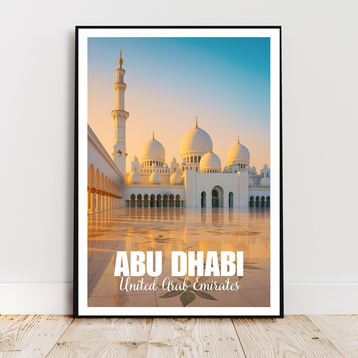 Abu Dhabi United Arab Emirates Grand Mosque Sunrise Travel Poster