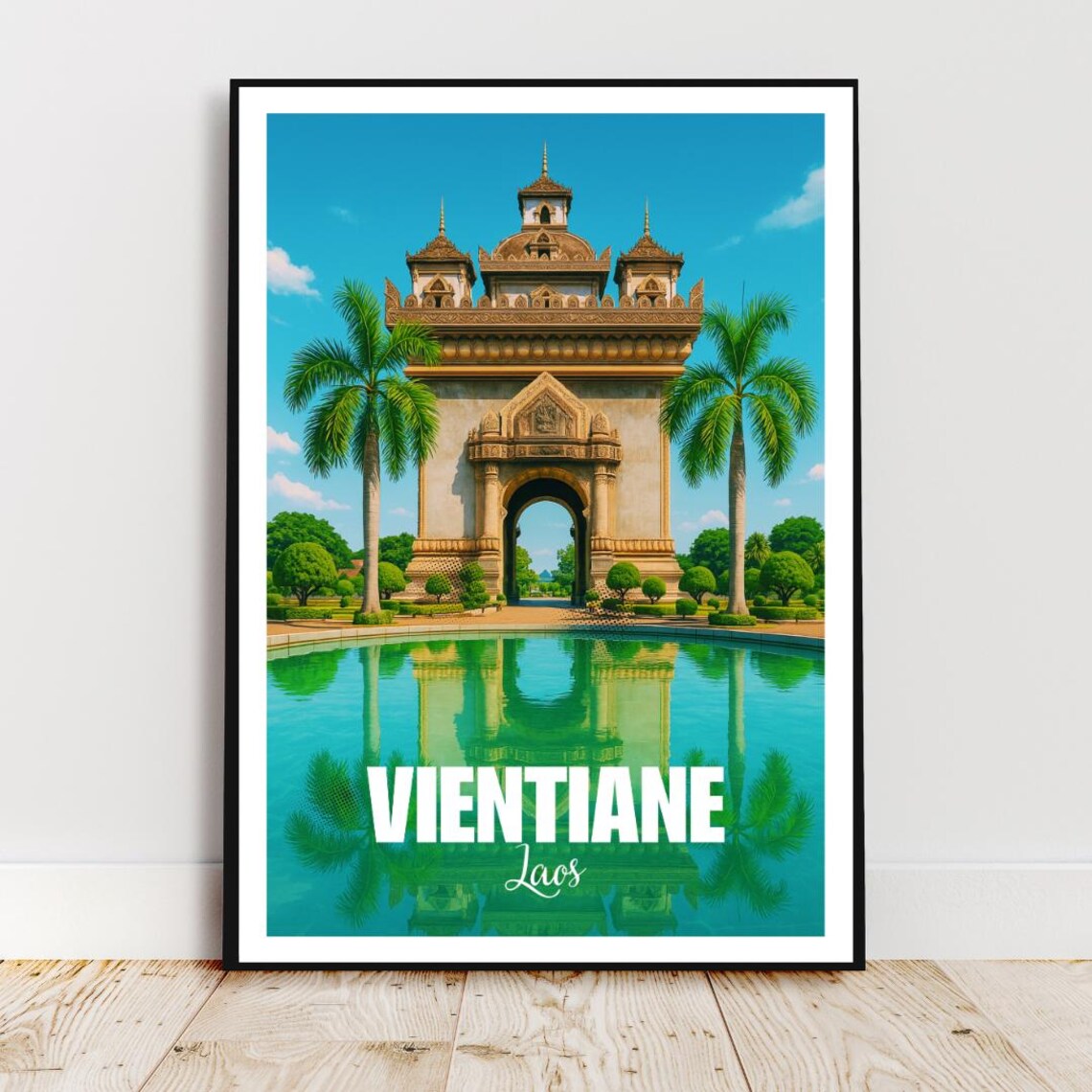 Vientiane Laos Patuxai Victory Arch Waterfront Travel Poster