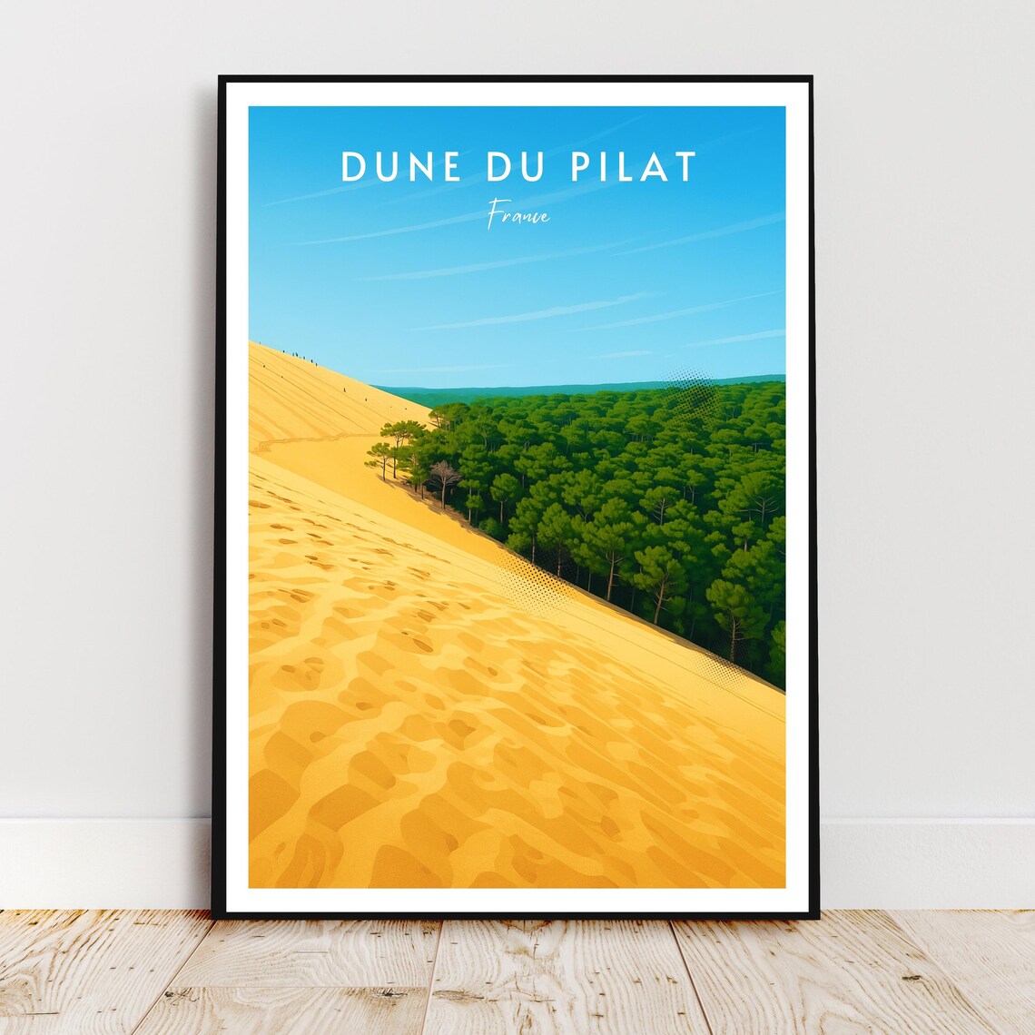Dune Du Pilat France Giant Sand Dune And Forest Retro Travel Poster