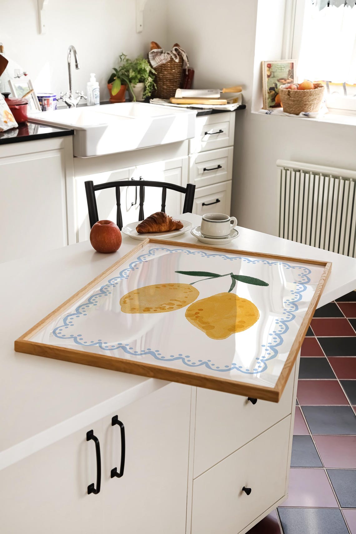 Watercolor Lemon Pair Kitchen Citrus Blue Scallop Wall Art Poster - Image 2