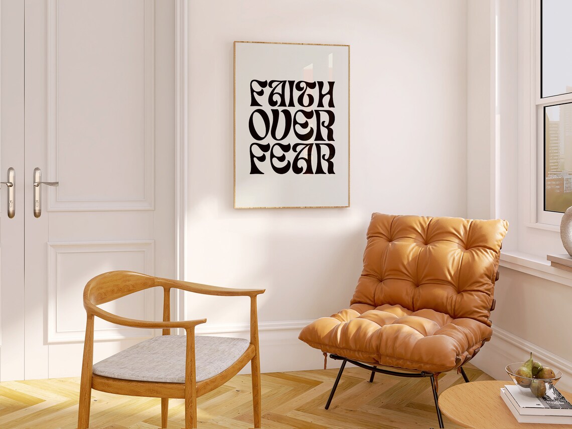 Faith Over Fear Bible Verse Retro Christian Poster - Image 2