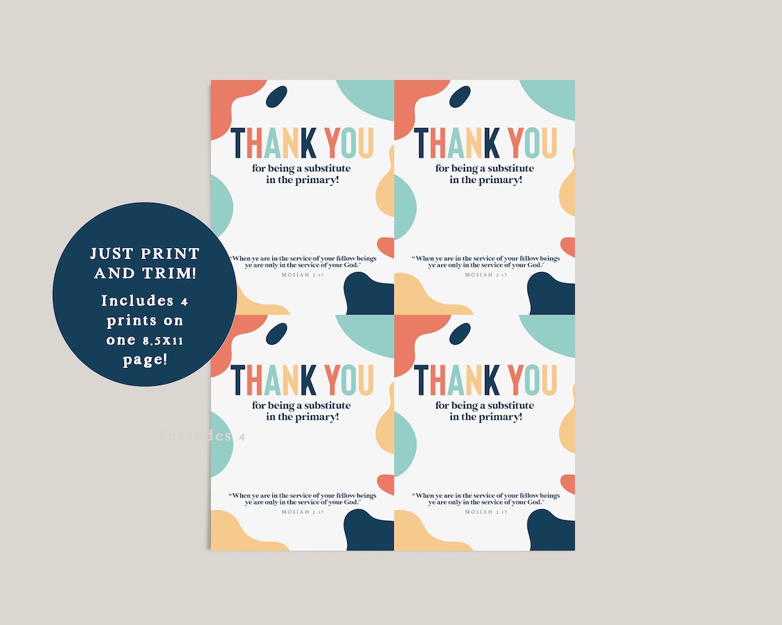 Primary Substitute Thank You Gift for Serving, Art Print - Image 2