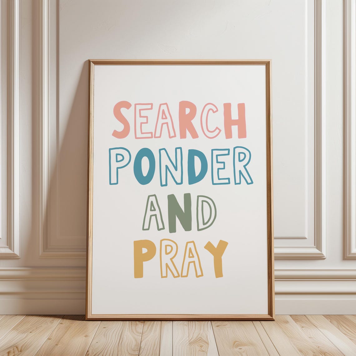 Search Ponder And Pray Colorful Hand Lettered Kids Hymn Wall Print