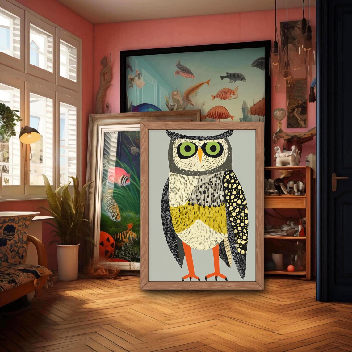 Golden Owl Whimsical Art Print, Home Decor Gift - Image 3