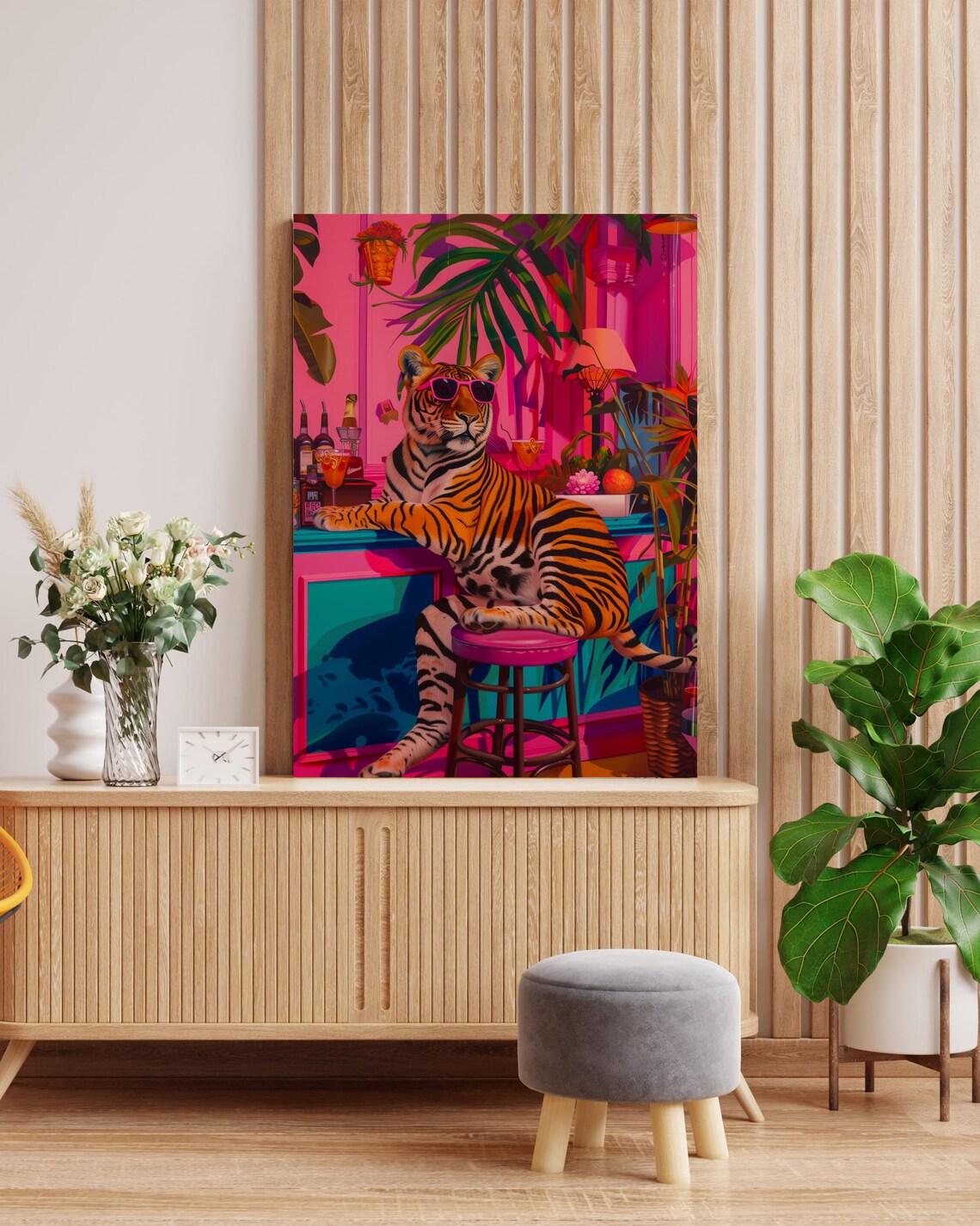 Tropical Tiger Bar Art, Retro Tiki Lounge Poster - Image 3