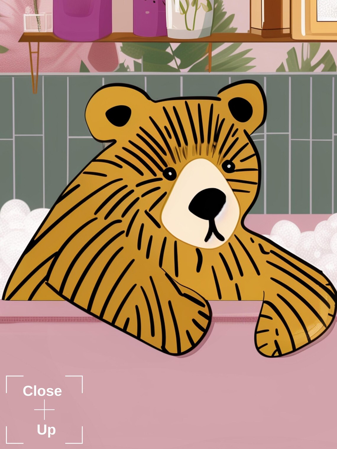 Tiger Cub In Pink Bathtub Whimsical Bathroom Animal Art Poster - Image 2