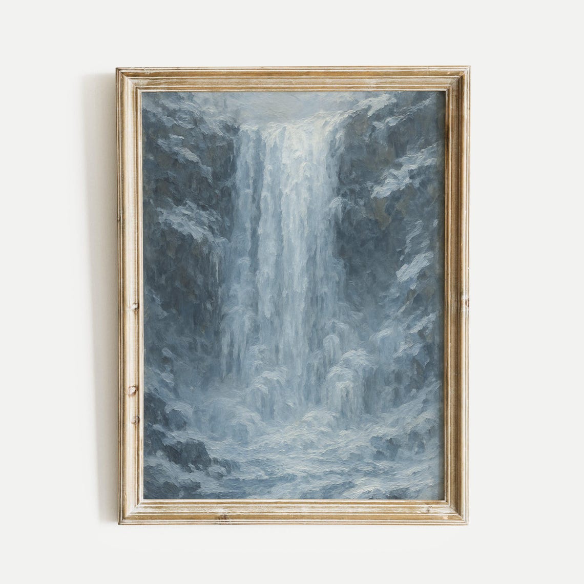 Frozen Ice Waterfall Winter Icy Blue Vintage Oil Painting Poster