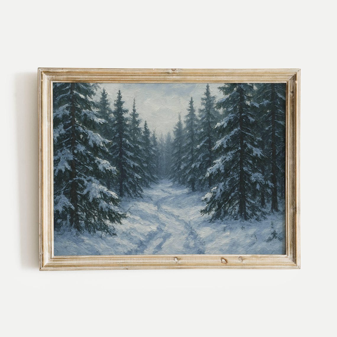 Snowy Evergreen Forest Path Winding Through Winter Woods Poster